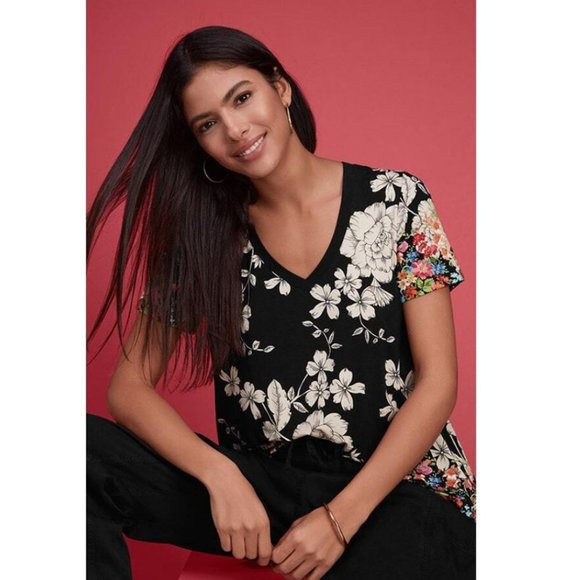 Johnny Was Redland Favorite Short Sleeve V Neck Swing Tee Special Shirt Black NW - Picture 1 of 15